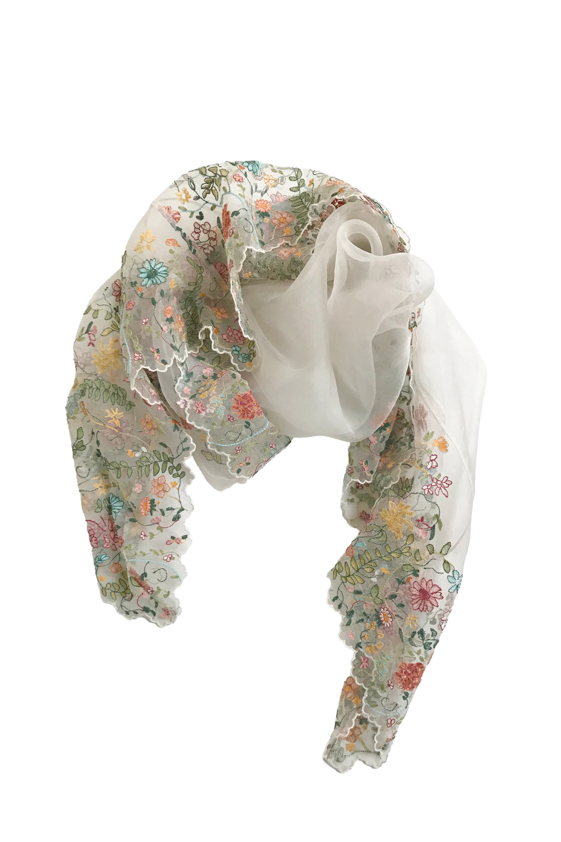SILK ORGANZA STOLE WITH EMBROIDERED FLORALS
