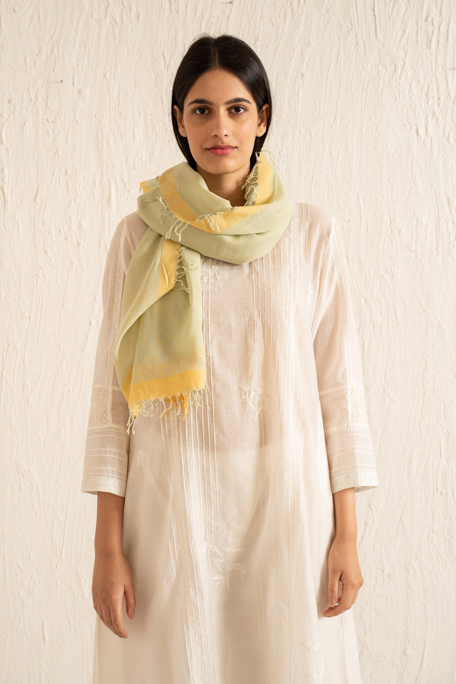 COTTON STOLE WITH CONTRAST BORDER