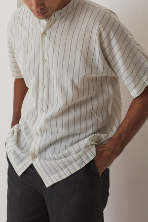 handwoven White button-down baker shirt