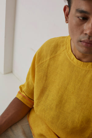 handwoven Yellow round neck ora shirt