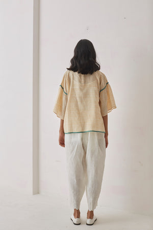 Yellow stripe handwoven cotton silk top