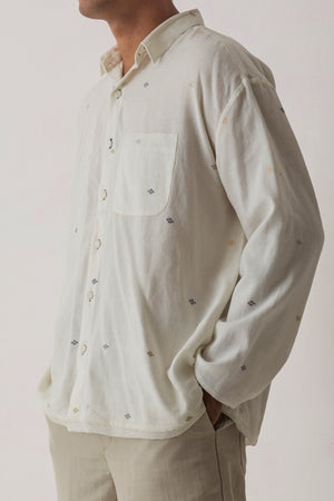 White collared button-down daiki shirt