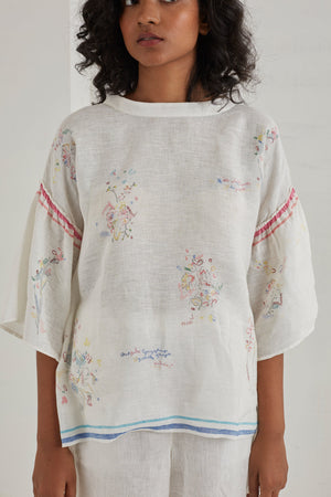 block-printed floral Boxy clary top