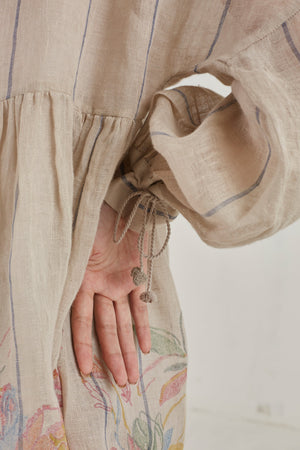 handwoven voluminous sleeves Peplum ash top