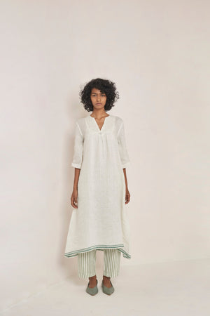 White handwoven linen flax dress