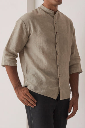 handwoven Beige button down shirt