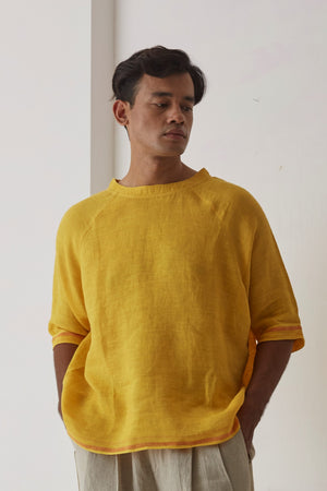 handwoven Yellow round neck ora shirt