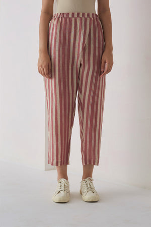 handwoven Tapered ecru paprika trousers