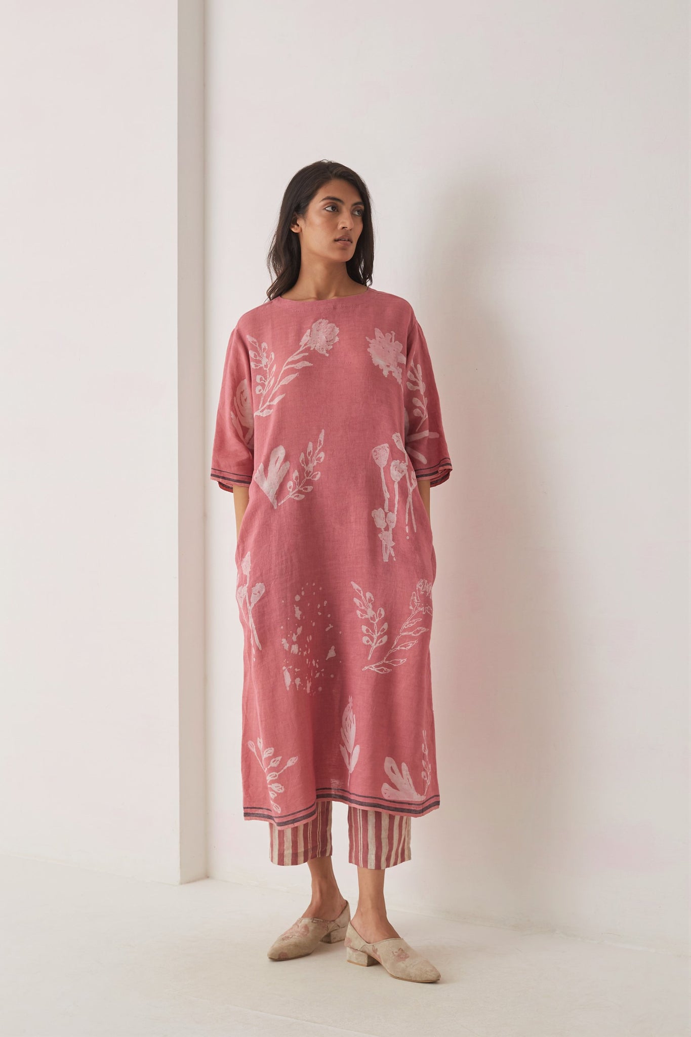 handwoven Pink bayleaf dress set