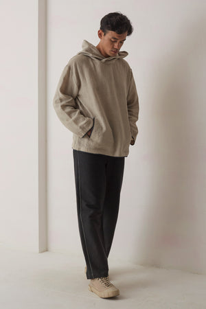 handwoven Beige long sleeve hoodie
