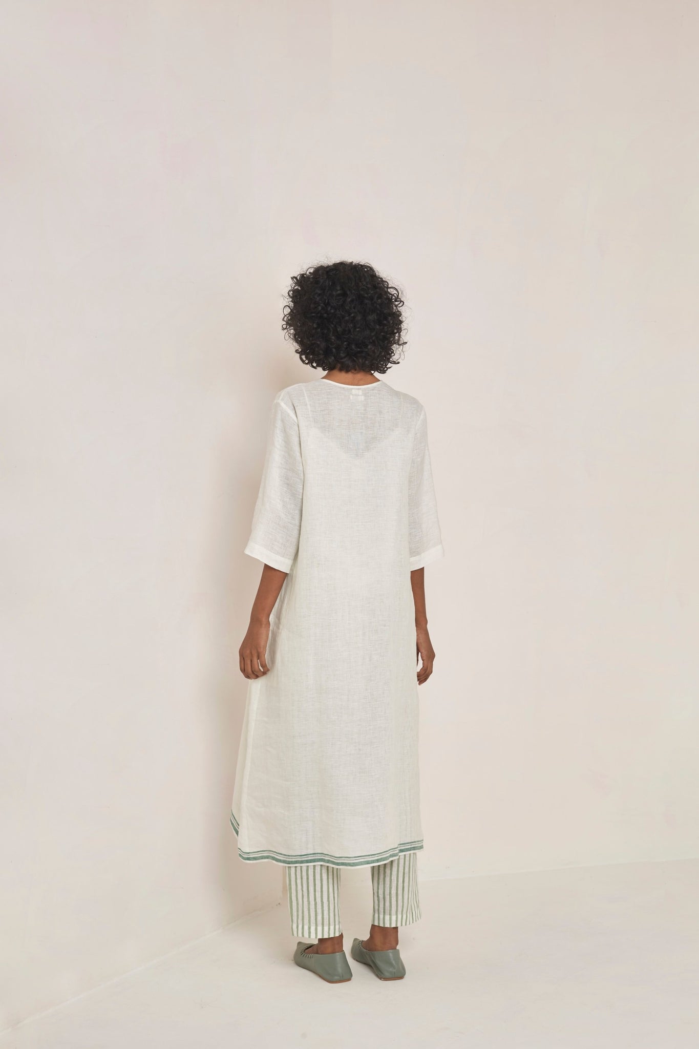 White handwoven linen flax dress