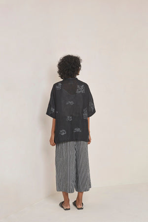 Black handwoven linen loose-fit shirt Top