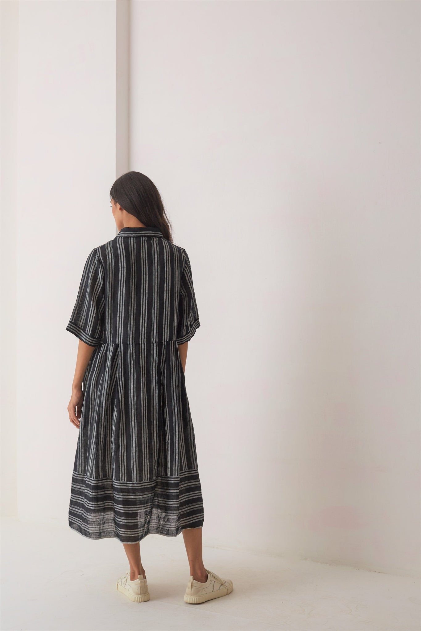 handwoven striped black linen kiki dress