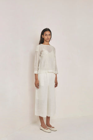 White handwoven cotton rapini top