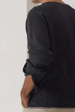 handwoven Black round neck covelong shirt