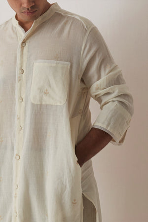handwoven White button-down kenta jacket
