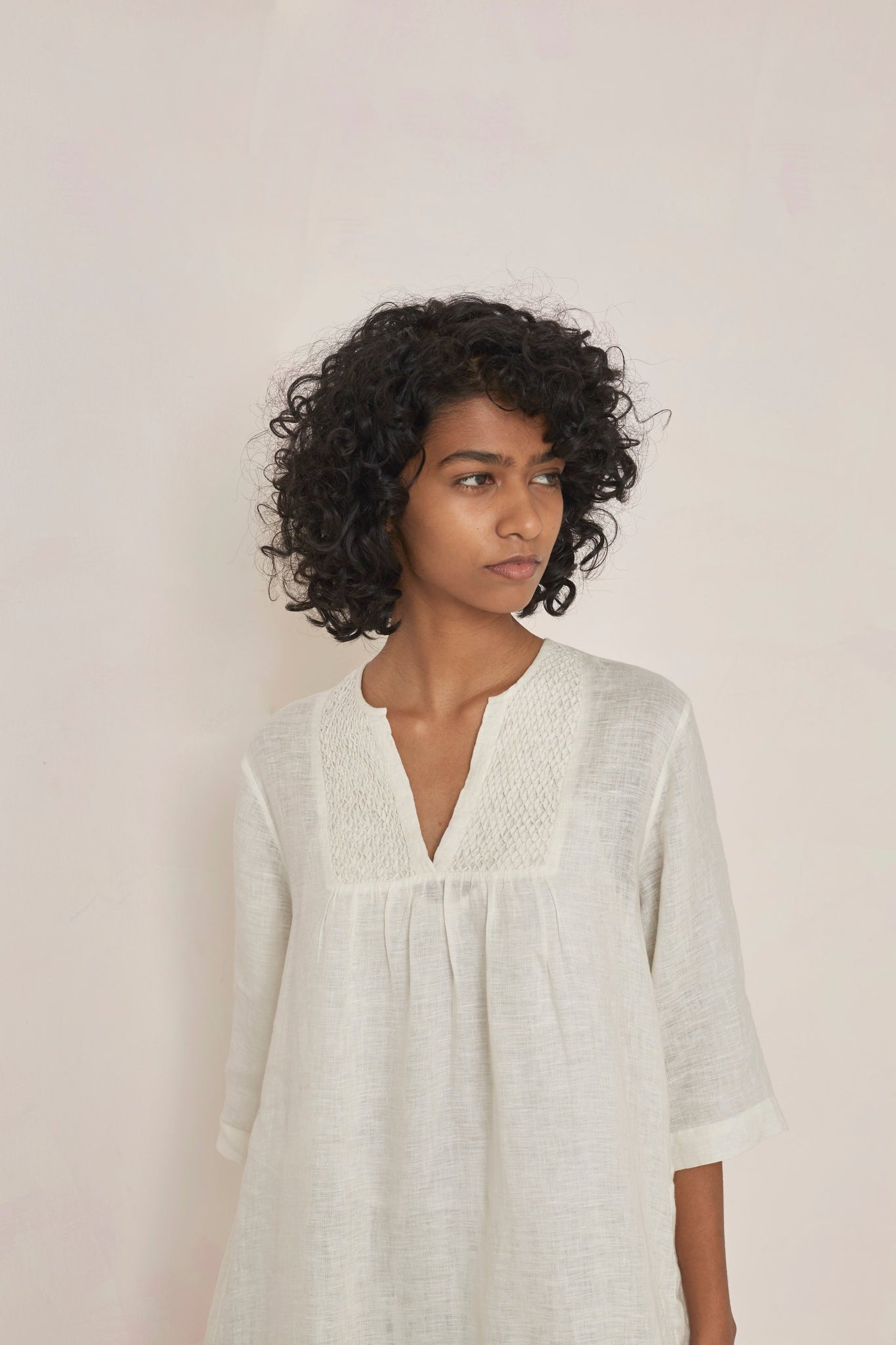White handwoven linen flax dress