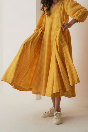 Yellow checks a-line maya dress