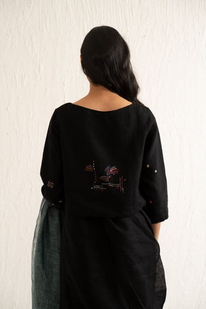 BLACK EMBROIDERED BLOUSE