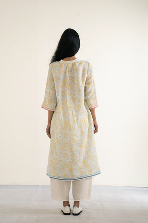 floral block-print bergenia dress