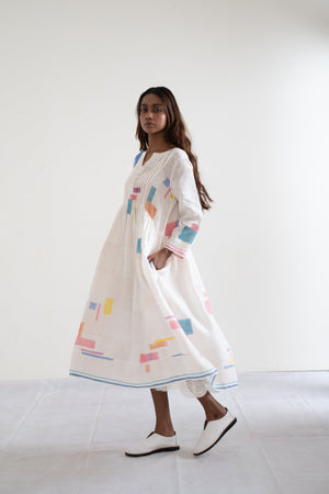 handwoven linen a line shelley dress(white)