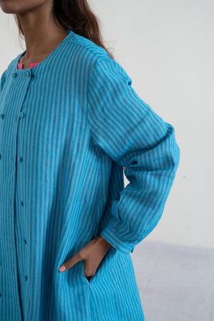 handwoven striped linen Round neck urvy jacket
