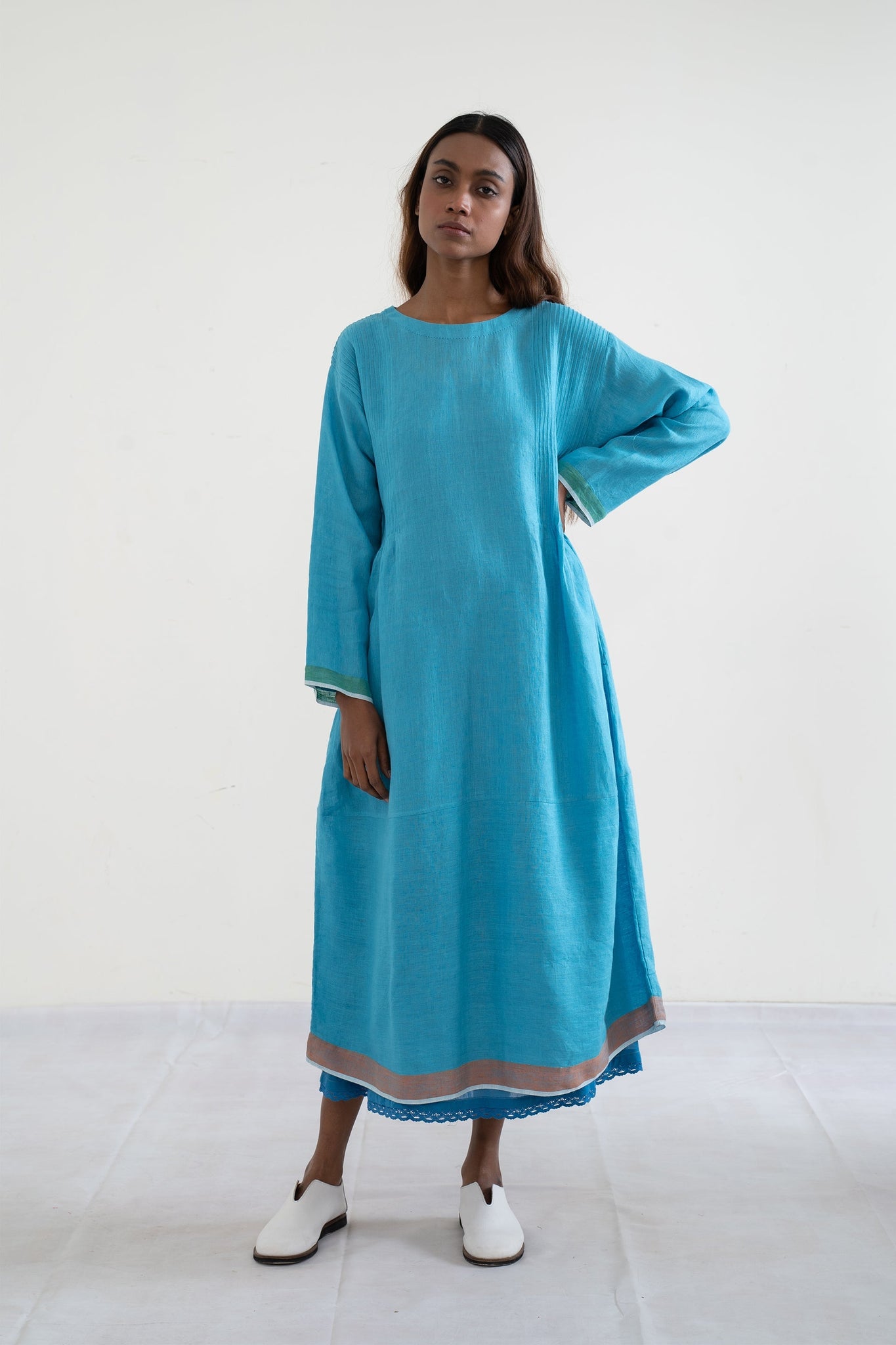 Handwoven linen Round neck alum dress