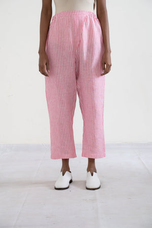 Handwoven Tapered paprika trousers (pink)