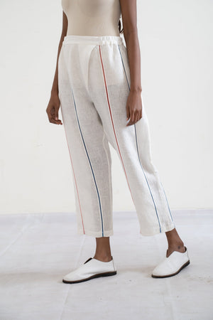 handwoven striped linen Tapered arnica trousers
