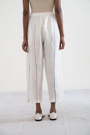 handwoven striped linen Tapered arnica trousers